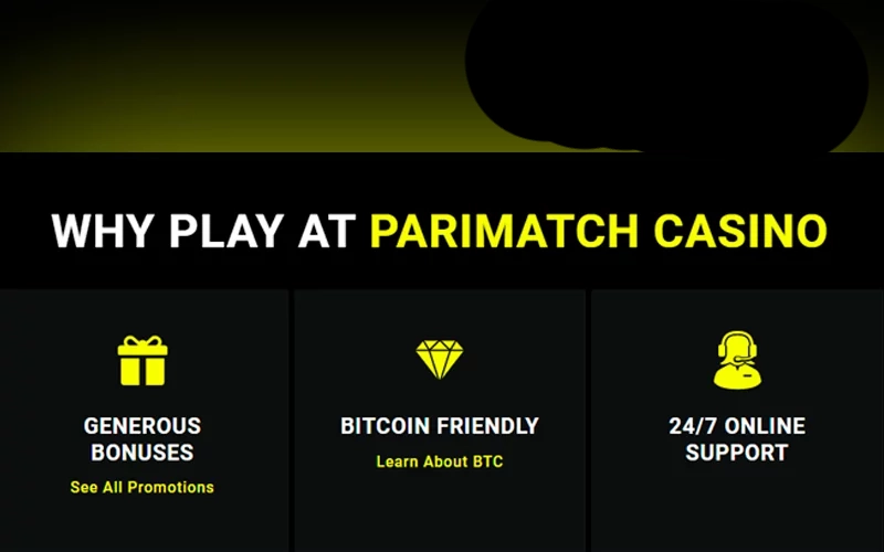 Screenshot of the window Why play at Parimatch casino on the home page of site