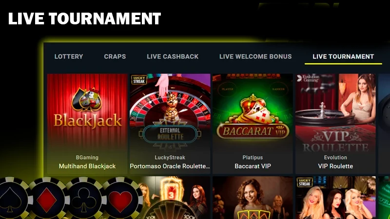 Screenshot of live tournament category on Parimatch casino site