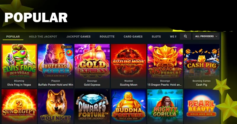 Screenshort of Popular games on Parimatch casino site and Parimatch logo